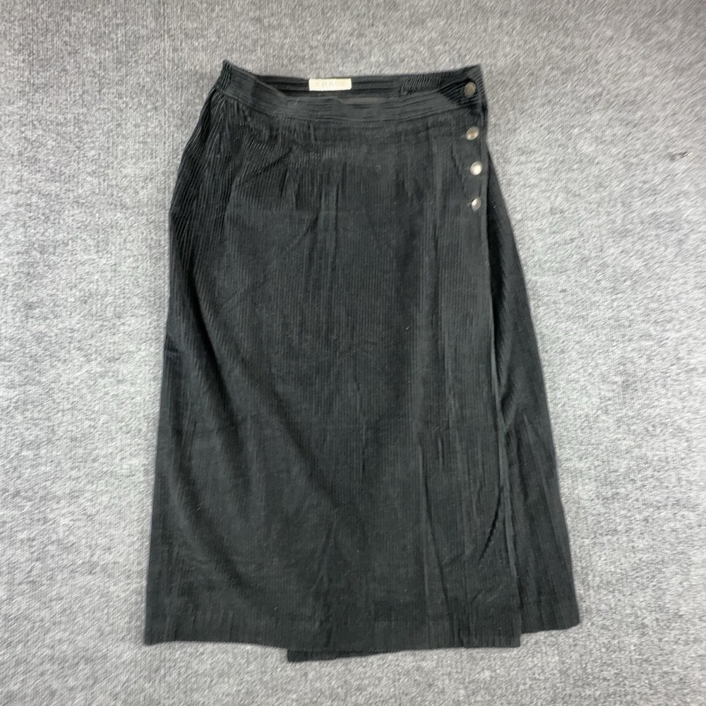 Chaus Skirt Womens 16 Black Corduroy Wrap‎ Midi Elastic Waist Lined Workwear